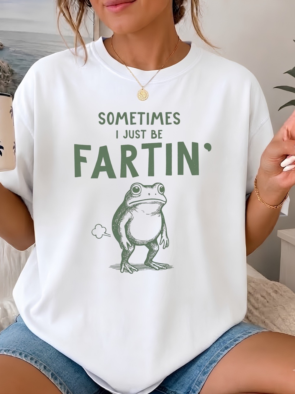 Gildan White I Just Be Farting Frog Shirt, Frog Lover Graphic Tee